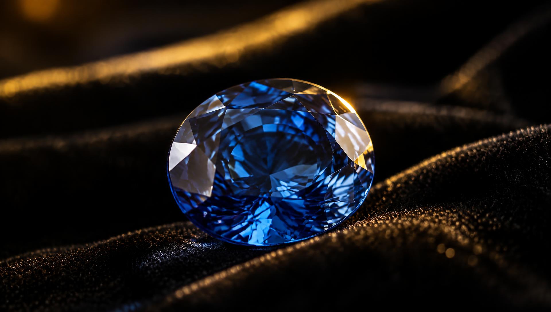 Ceylon blue sapphire on black velvet
